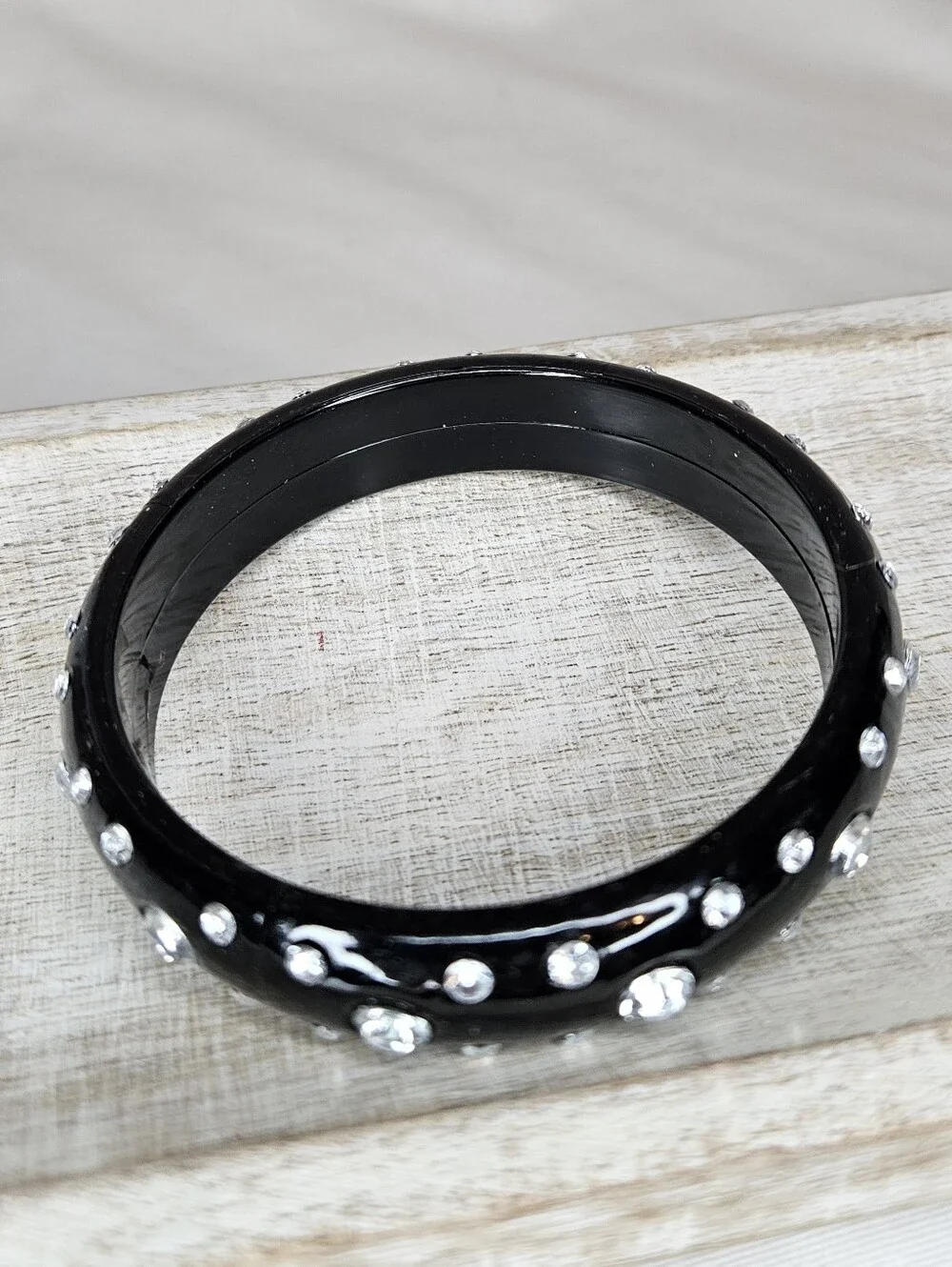 VTG Deadstock Y2K Black Rhinestone Bangle Bracelet Chunky Acrylic Stack 8